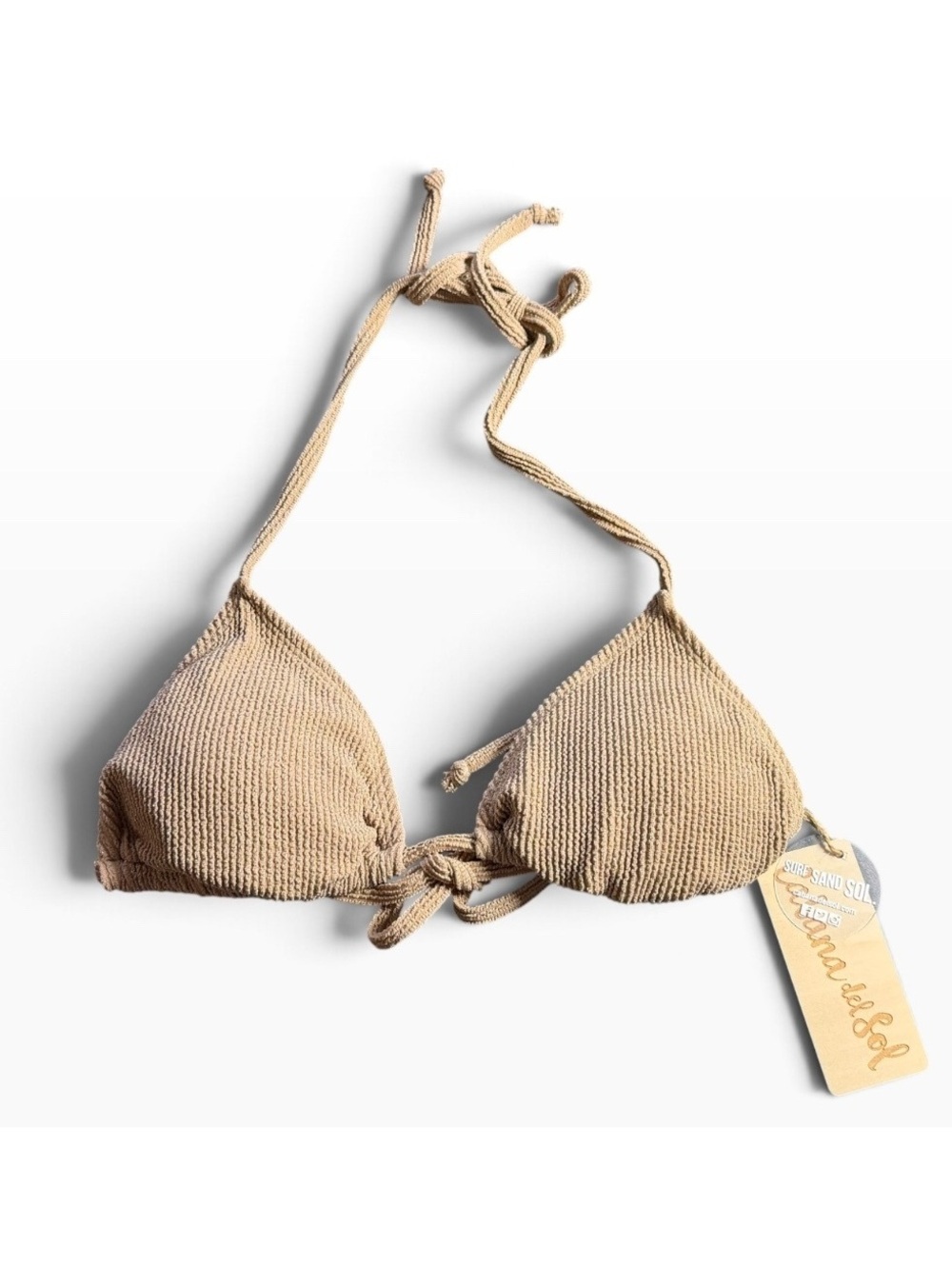 CaBANA DEL SOL string slide triangle ribbed bikini top size Medium NWT